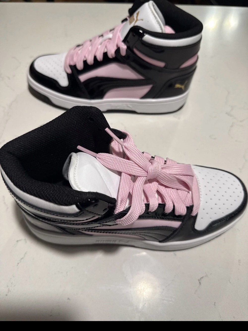 Puma Rebound Layup Shine Pink Black Gold Sneakers Womens Size 6.5 399643-02